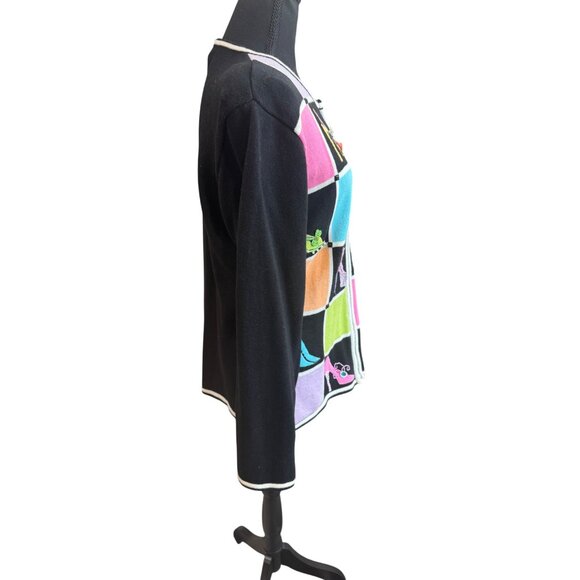 Berek Black Pink Knit Cardigan Multicolor High Heel Shoe Novelty Artsy Sweater - Picture 3 of 9